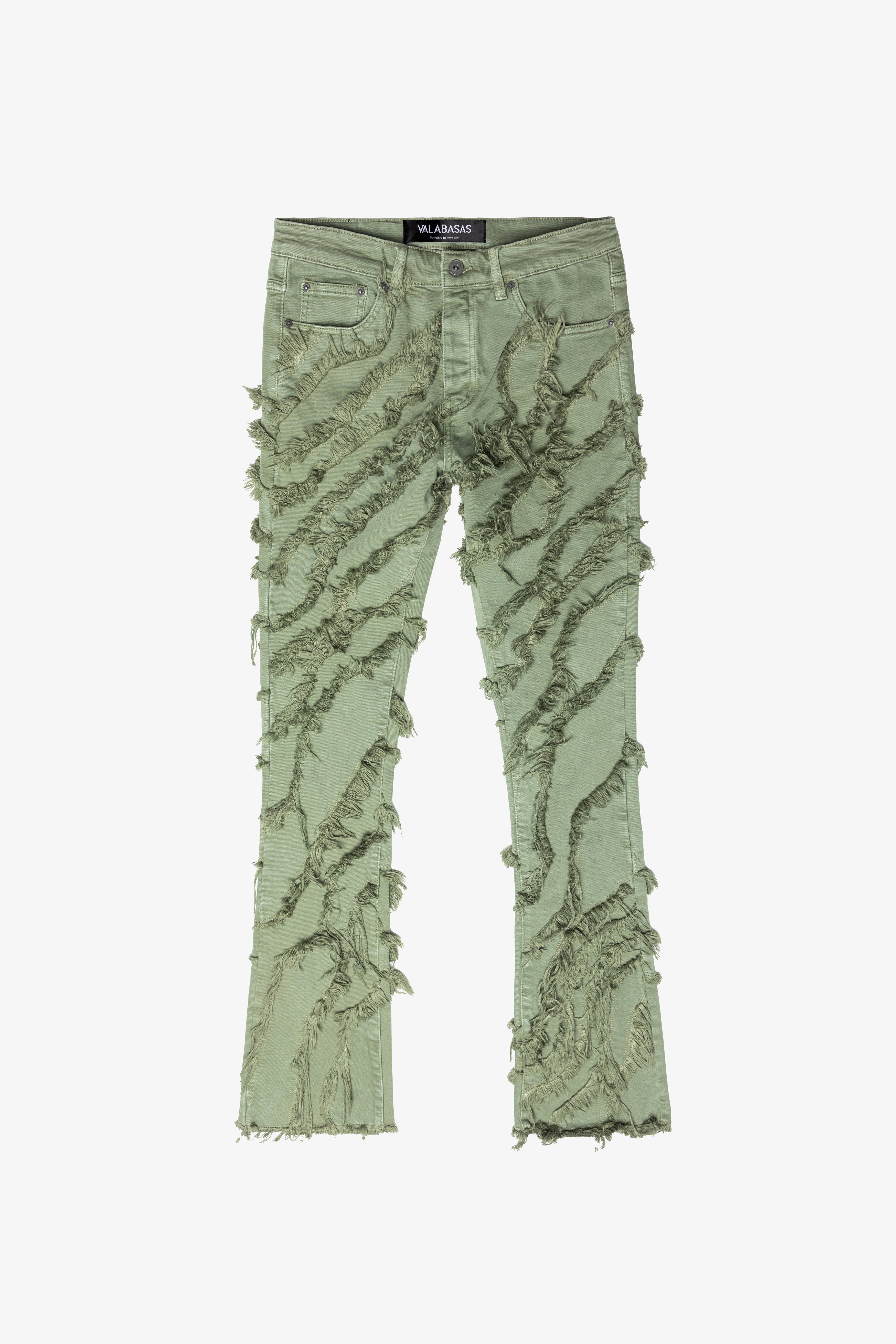 GRIT” LIGHT EMERALD STACKED FLARE JEAN – Valabasas Denim