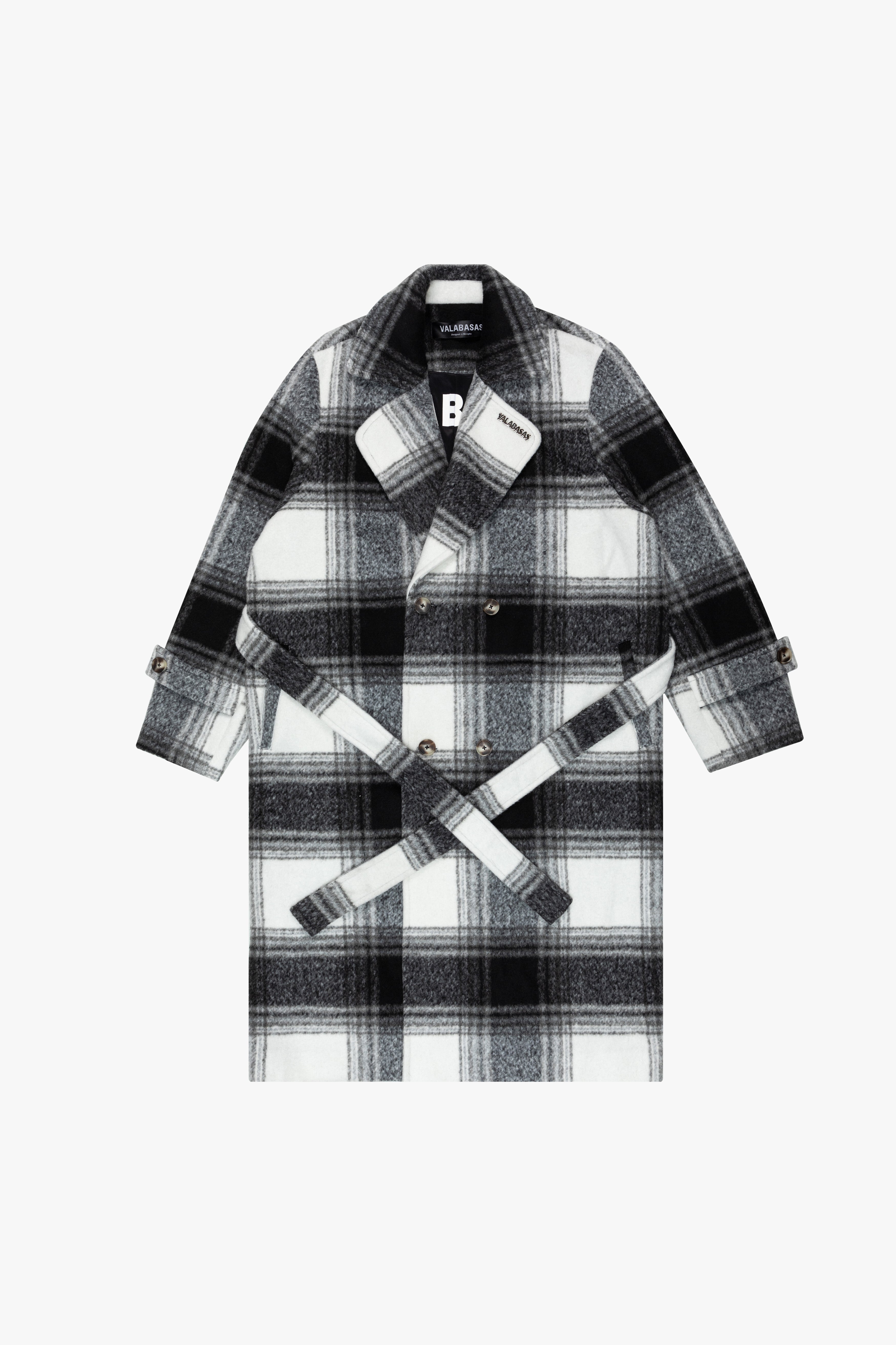 Black and white plaid trench outlet coat