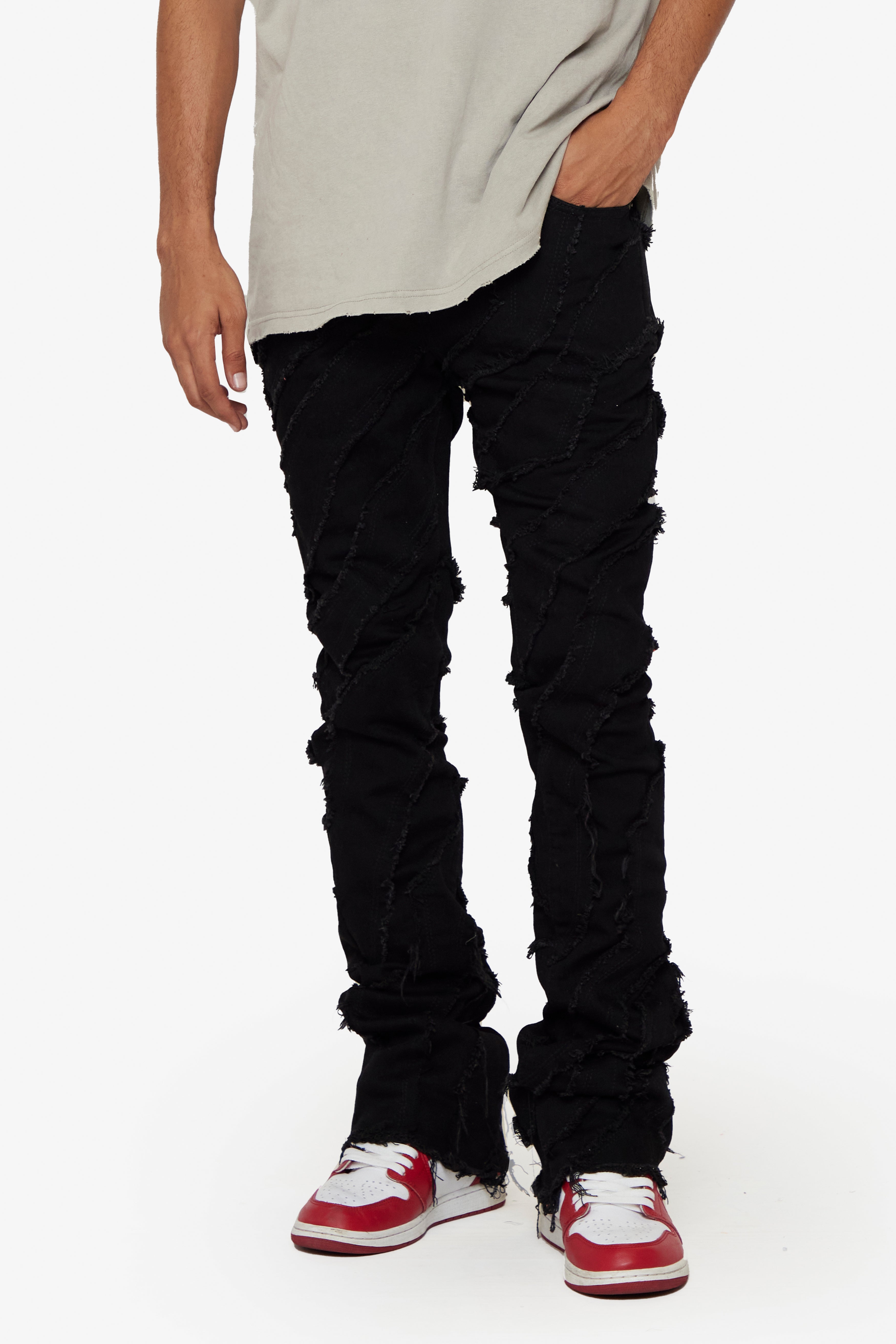 GRIT” MIDNIGHT BLACK STACKED FLARE JEAN – Valabasas Denim