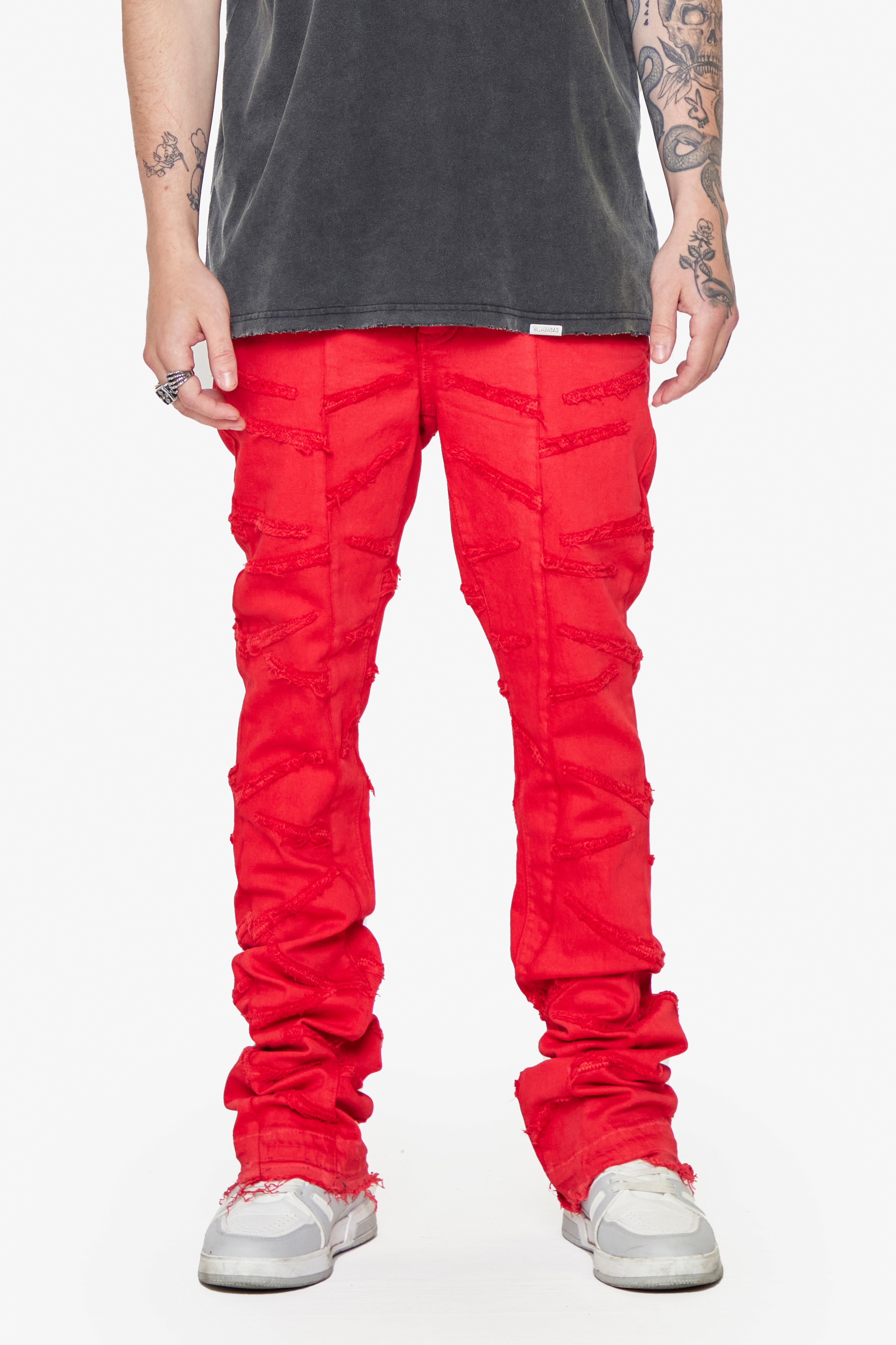 SABER” RED WASHED STACKED FLARE JEAN – Valabasas Denim