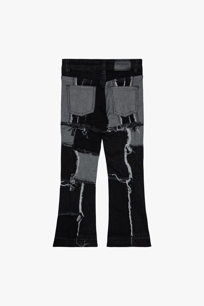 "APLOS" STACKED FLARE JEAN BLACK WHITE - Valabasas