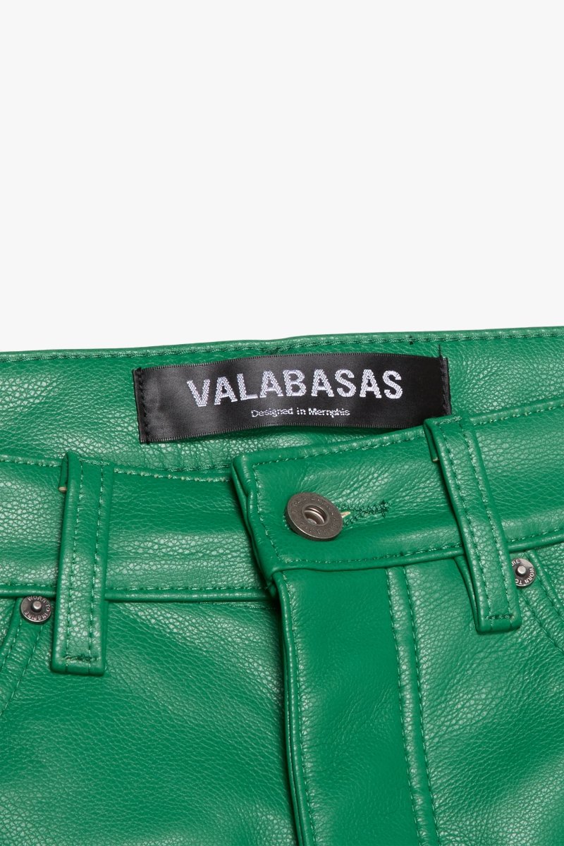 "CITING" SKINNY VEGAN LEATHER JEAN GREEN - Valabasas