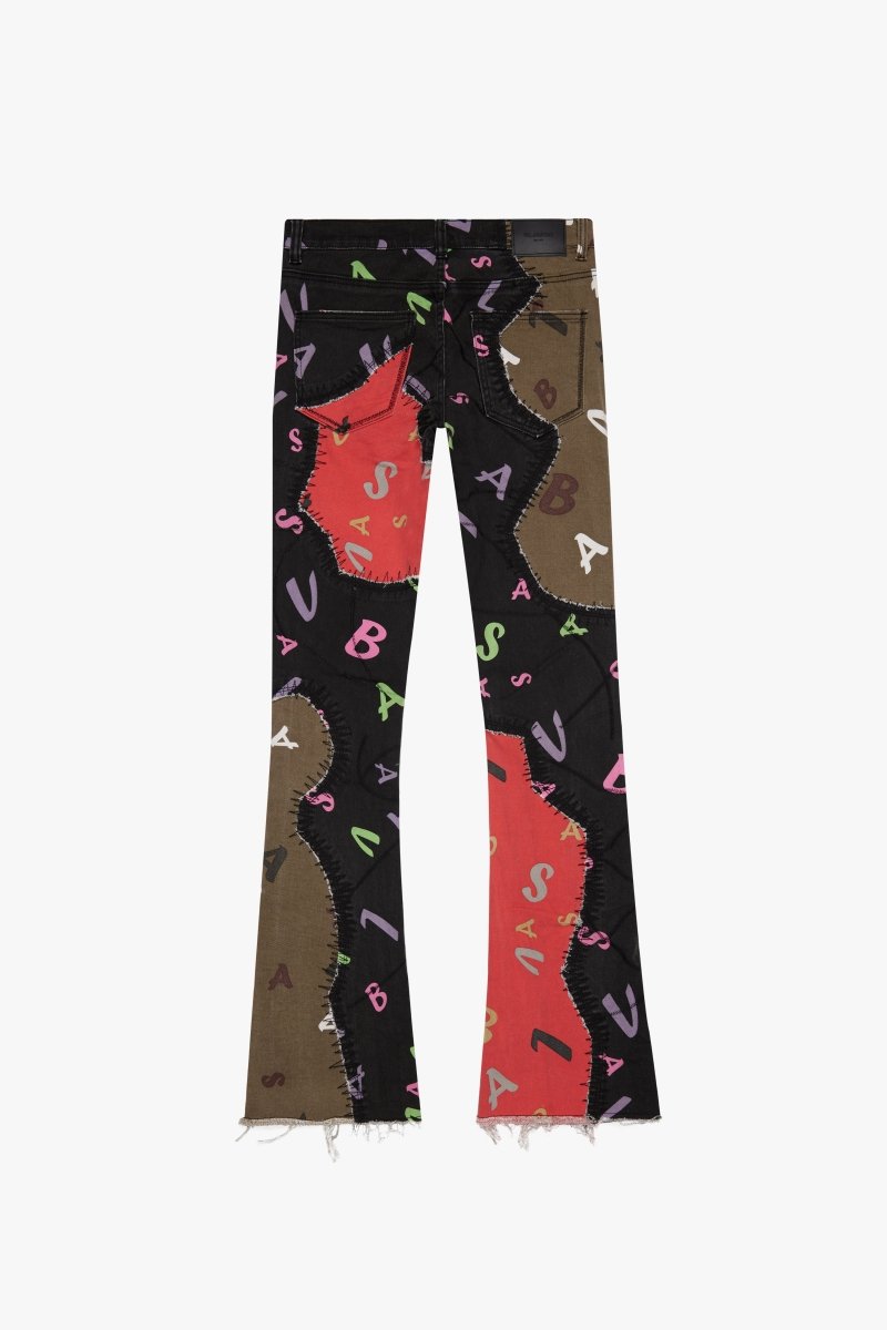 "DISTRACTED" STACKED FLARE JEAN OLIVE - BLACK - Valabasas