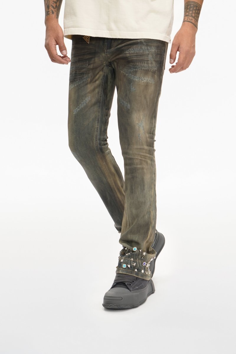 Ion Lt Dirt Vintage Wash Waxed Stacked Jean - Valabasas