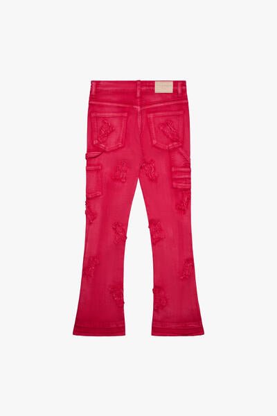 KIDS “LOOMIS” STACKED DENIM RED WASHED - Valabasas