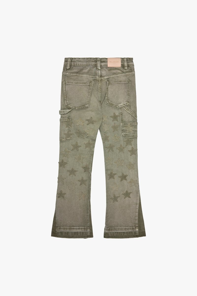 KIDS "V - STARS" DENIM STACKED OLIVE GREEN - Valabasas