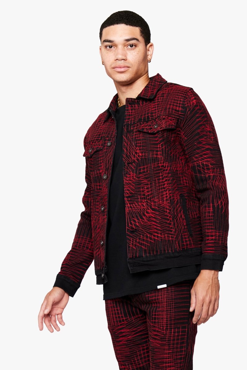 "MR. STITCHED" DENIM JACKET CRIMSON NOIR - Valabasas