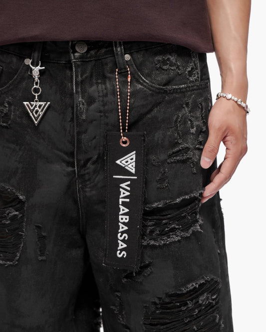 VALABASAS Plunder Jorts Black Wash front full-closeup view