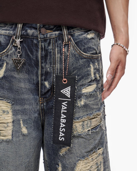 VALABASAS Plunder Jorts Dark Blue Wash front full-closeup view