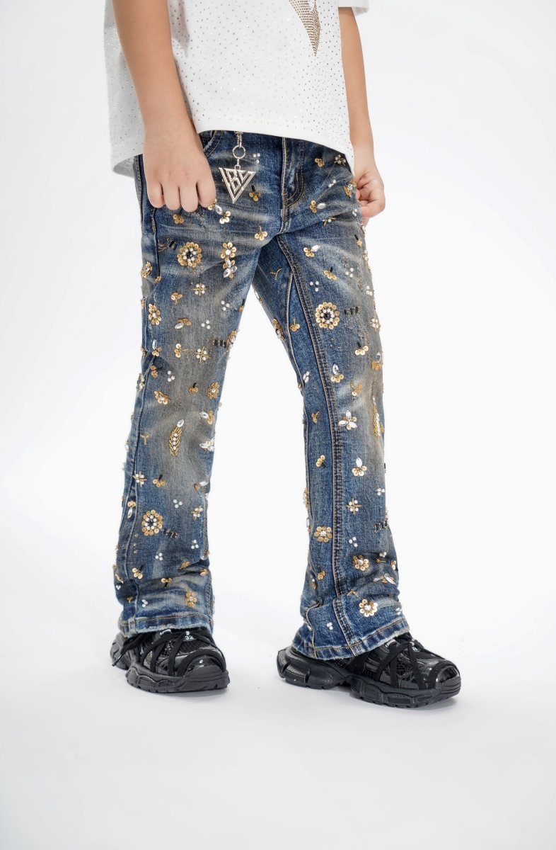 Shea Kids Dark Vintage Blue Stacked Jeans - Valabasas