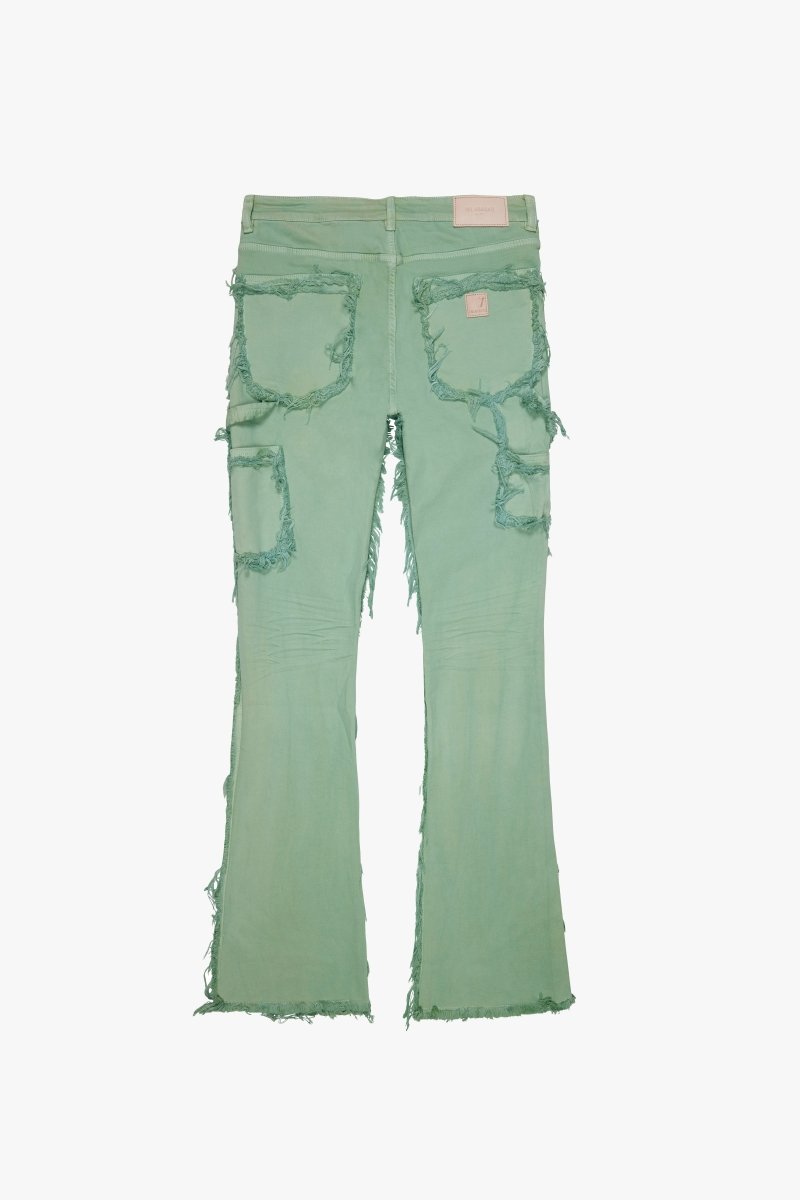 "SKYLINE" STACKED FLARE JEAN LIME BLUE - Valabasas