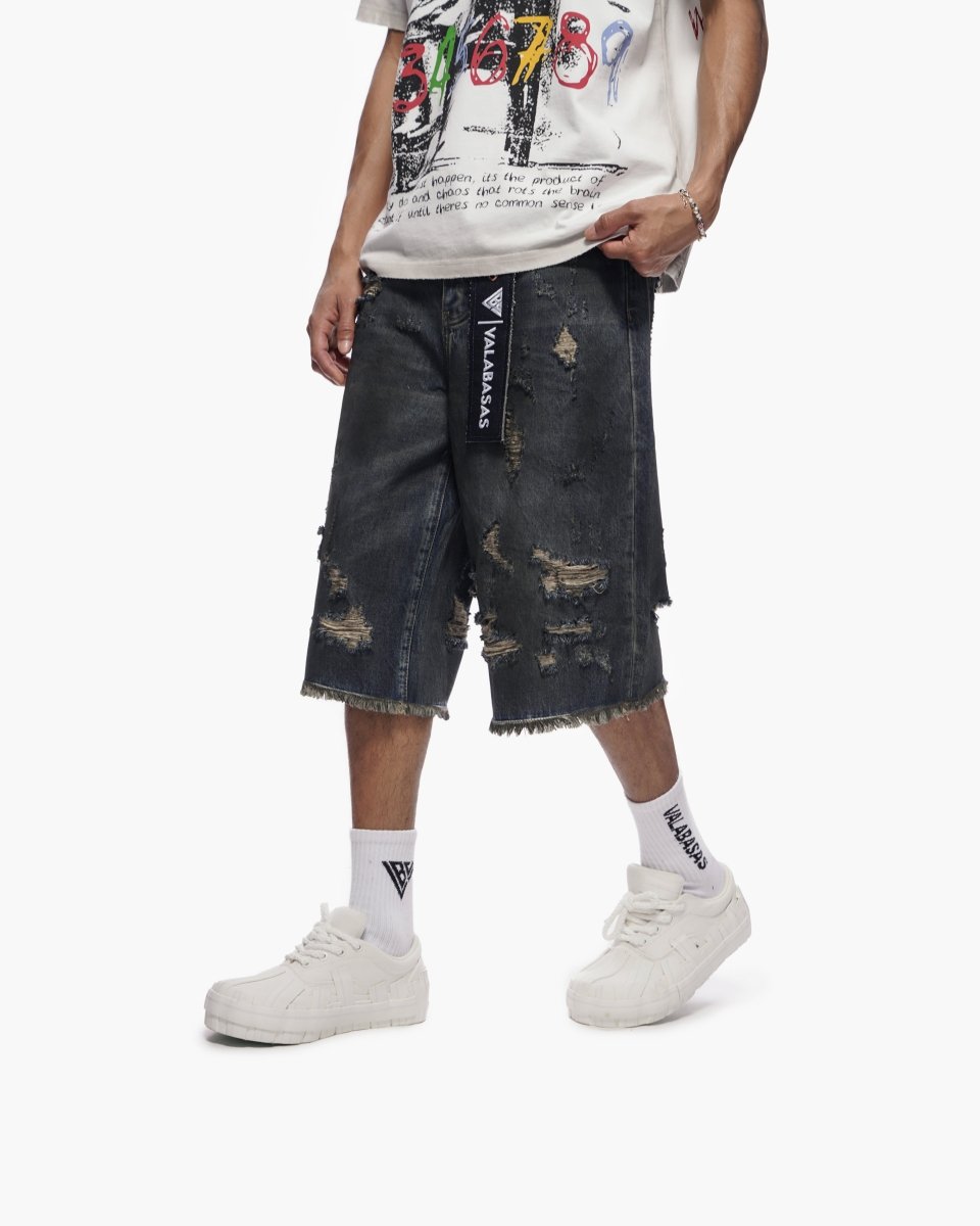 Snapped Dark Dirty Blue Jorts – Valabasas