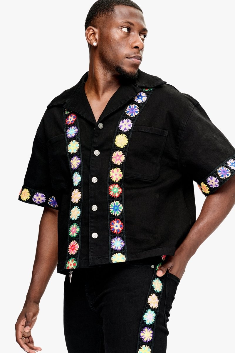 Struggle Cropped Denim Button Down Jet Black – Valabasas