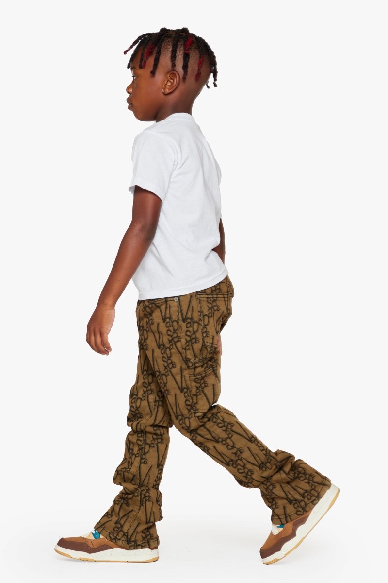 "V - SCRAWL” KIDS STACKED FLARE BLACK BROWN - Valabasas