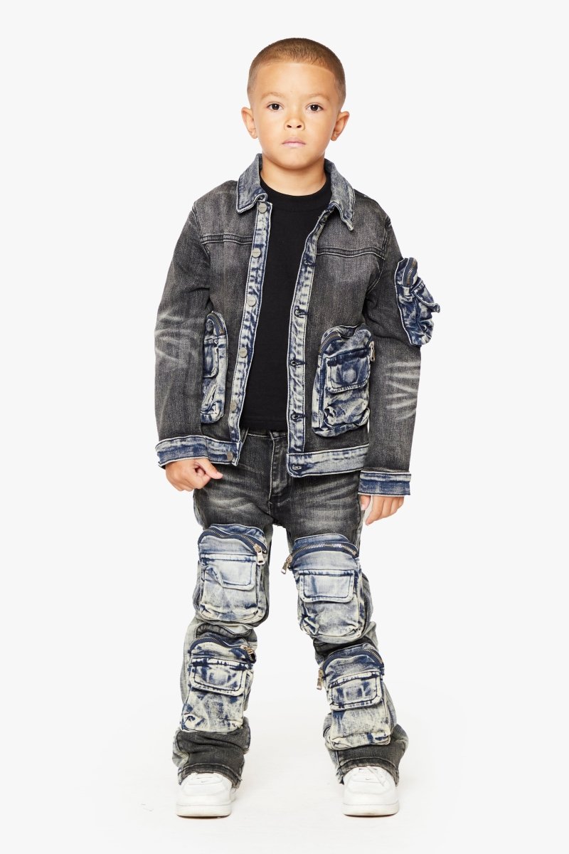 "VPLAY CAPTAIN" DENIM JACKET BLACK BLUE - Valabasas