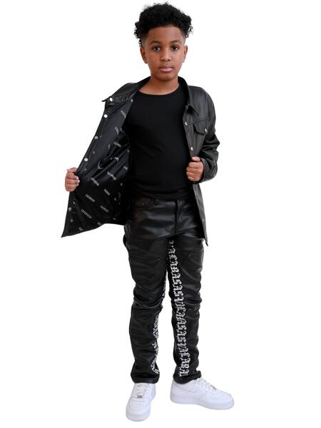 VPLAY KIDS LEATHER JEANS "SUPERIOR WORLD" BLACK-LEATHER