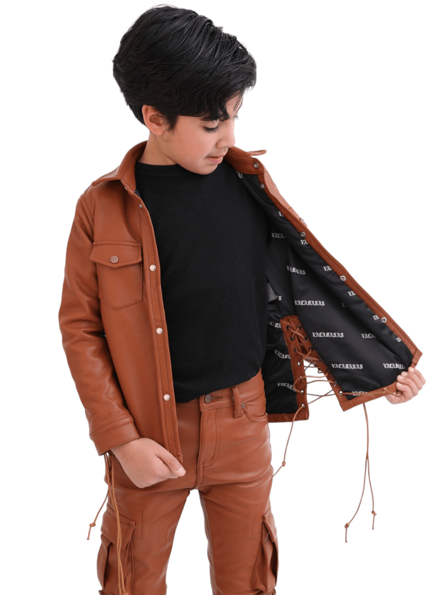 VPLAY "NEO" KIDS LEATHER BUTTON DOWN BROWN - Valabasas