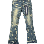 KIDS "V-SCRABBLE" DARK BLUE STACKED JEAN