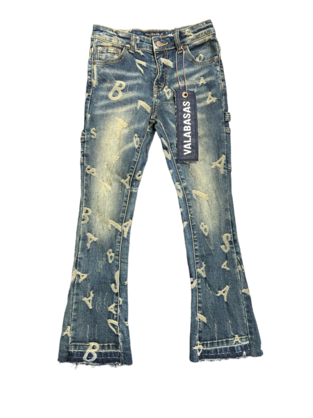 KIDS "V-SCRABBLE" DARK BLUE STACKED JEAN