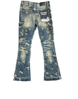 KIDS "V-SCRABBLE" DARK BLUE STACKED JEAN