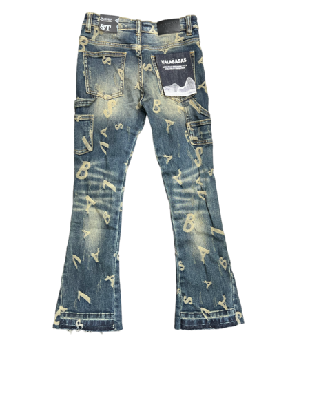 KIDS "V-SCRABBLE" DARK BLUE STACKED JEAN