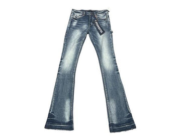 "MR. EXTENDO" LIGHT WASH STACKED FLARE JEAN