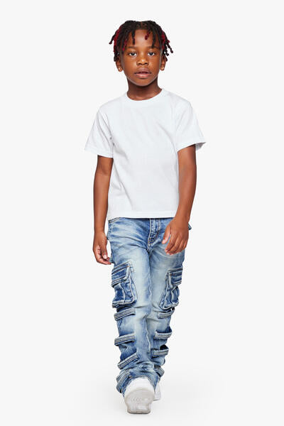 KIDS "QUANTICO" DENIM STACKED  LT BLUE WASH JEANS