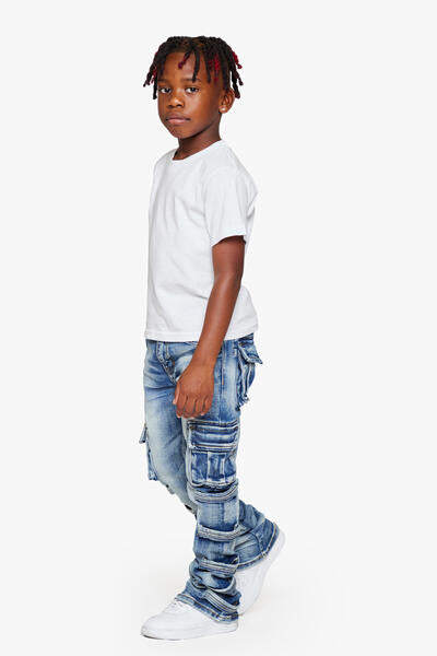 KIDS "QUANTICO" DENIM STACKED  LT BLUE WASH JEANS