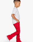 KIDS "SABER" DENIM STACKED  RED WASHED