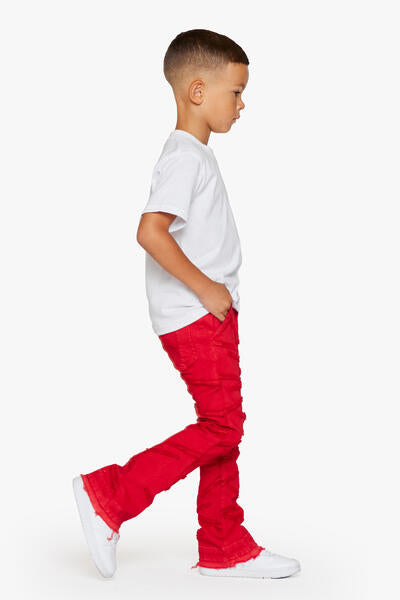 KIDS "SABER" DENIM STACKED  RED WASHED