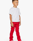 KIDS "SABER" DENIM STACKED  RED WASHED