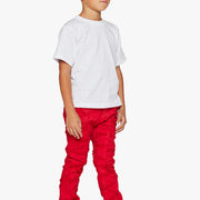 KIDS "SABER" DENIM STACKED  RED WASHED