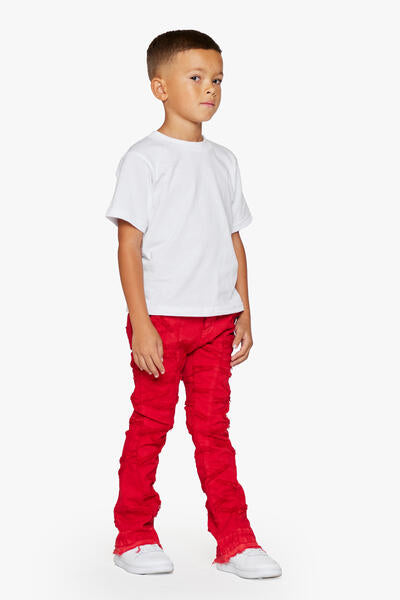 KIDS "SABER" DENIM STACKED  RED WASHED