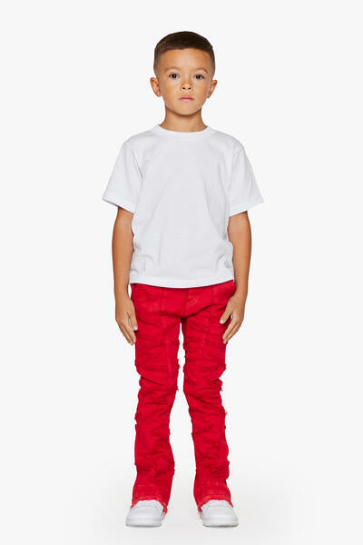 KIDS "SABER" DENIM STACKED  RED WASHED