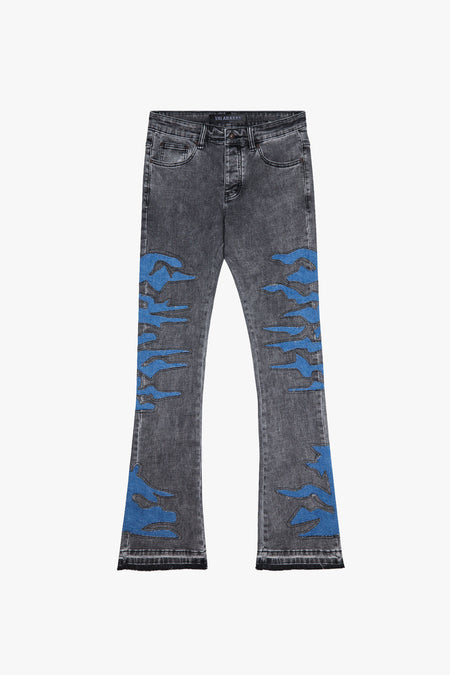 "ABYSS" BLUE X GREY STACKED FLARE DENIM