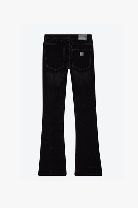 "LUXE" BLACK SUEDE STACKED FLARE JEAN