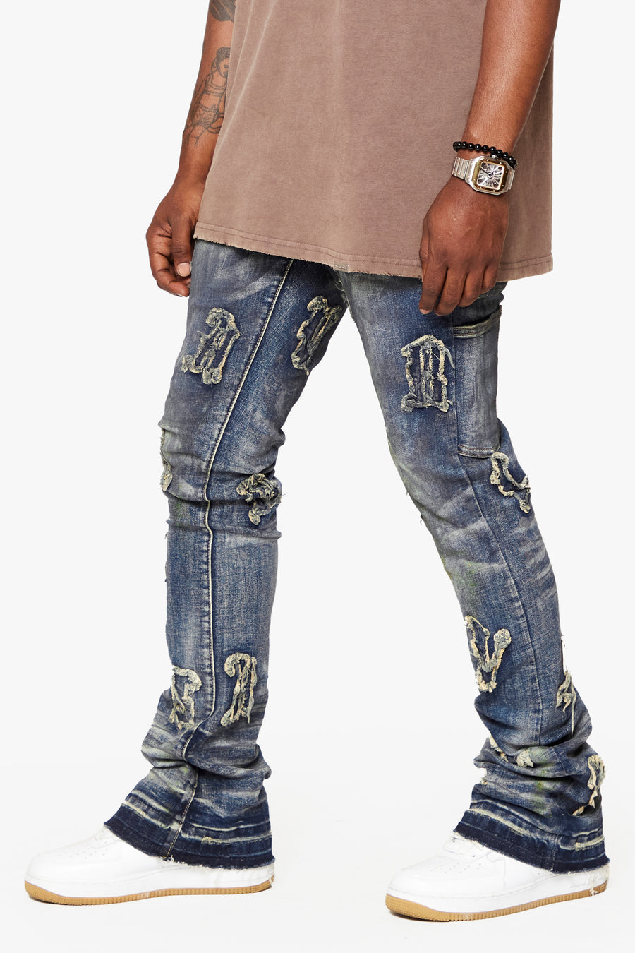 "LOOMIS" BLUE WASH STACKED FLARE JEAN