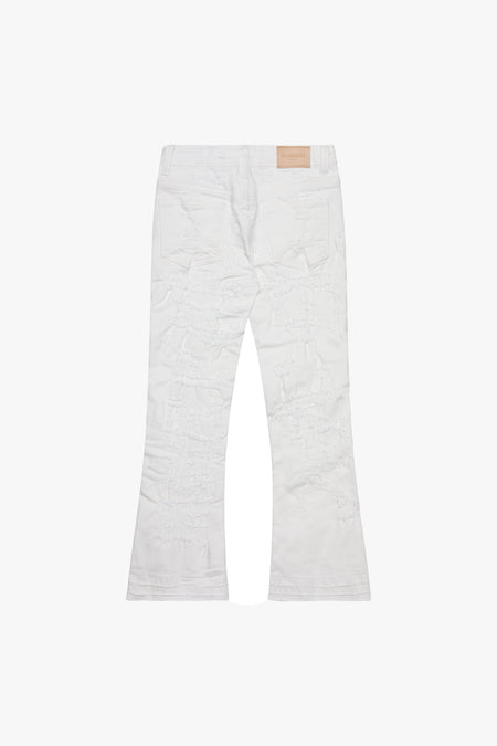 KIDS “CHASE” WHITE DENIM STACKED