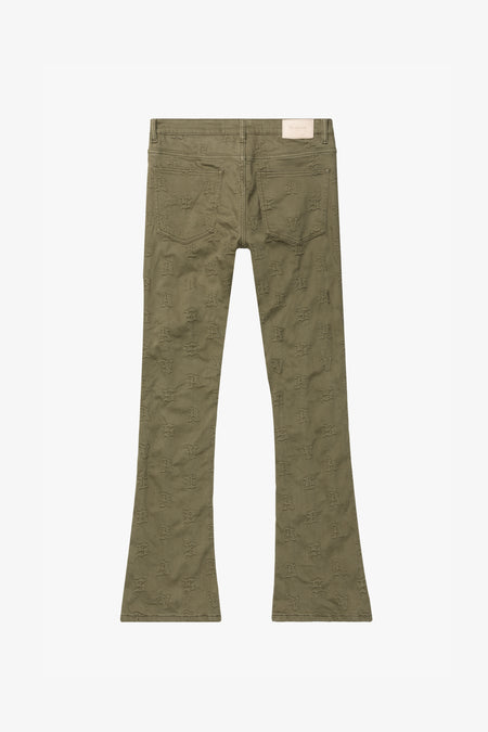 "FRITH" GREEN STACKED FLARE JEAN