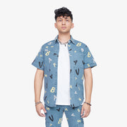 "PUZZLE" SKY BLUE V CAMO BUTTON DOWN