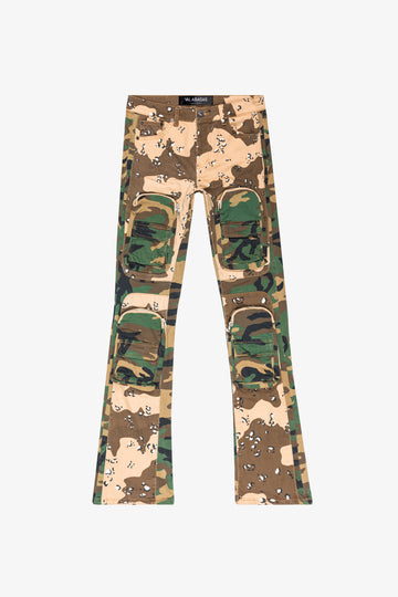 "DUAL SOLDIER" CAMO STACKED FLARE JEAN
