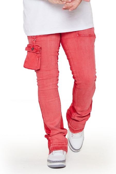 “SMOOTH” PINK RED STACKED FLARE JEAN