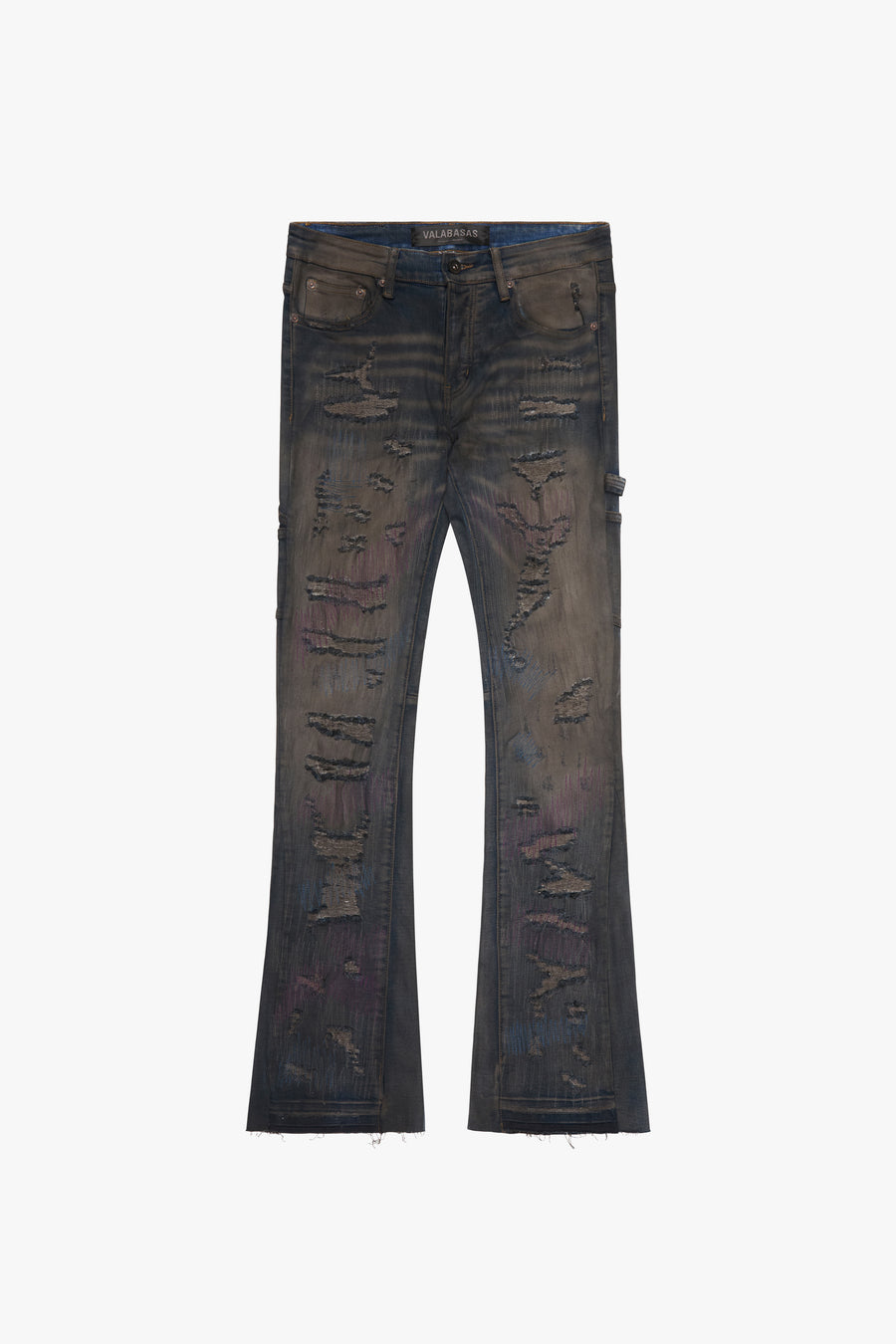 "ZERO" DARK GREY WASH STACKED FLARE JEAN