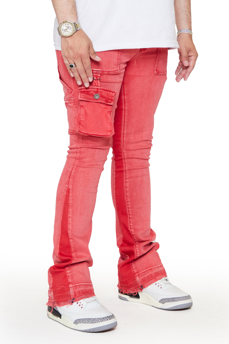 “SMOOTH” PINK RED STACKED FLARE JEAN
