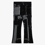 "APLOS" BLACK WHITE STACKED FLARE JEAN