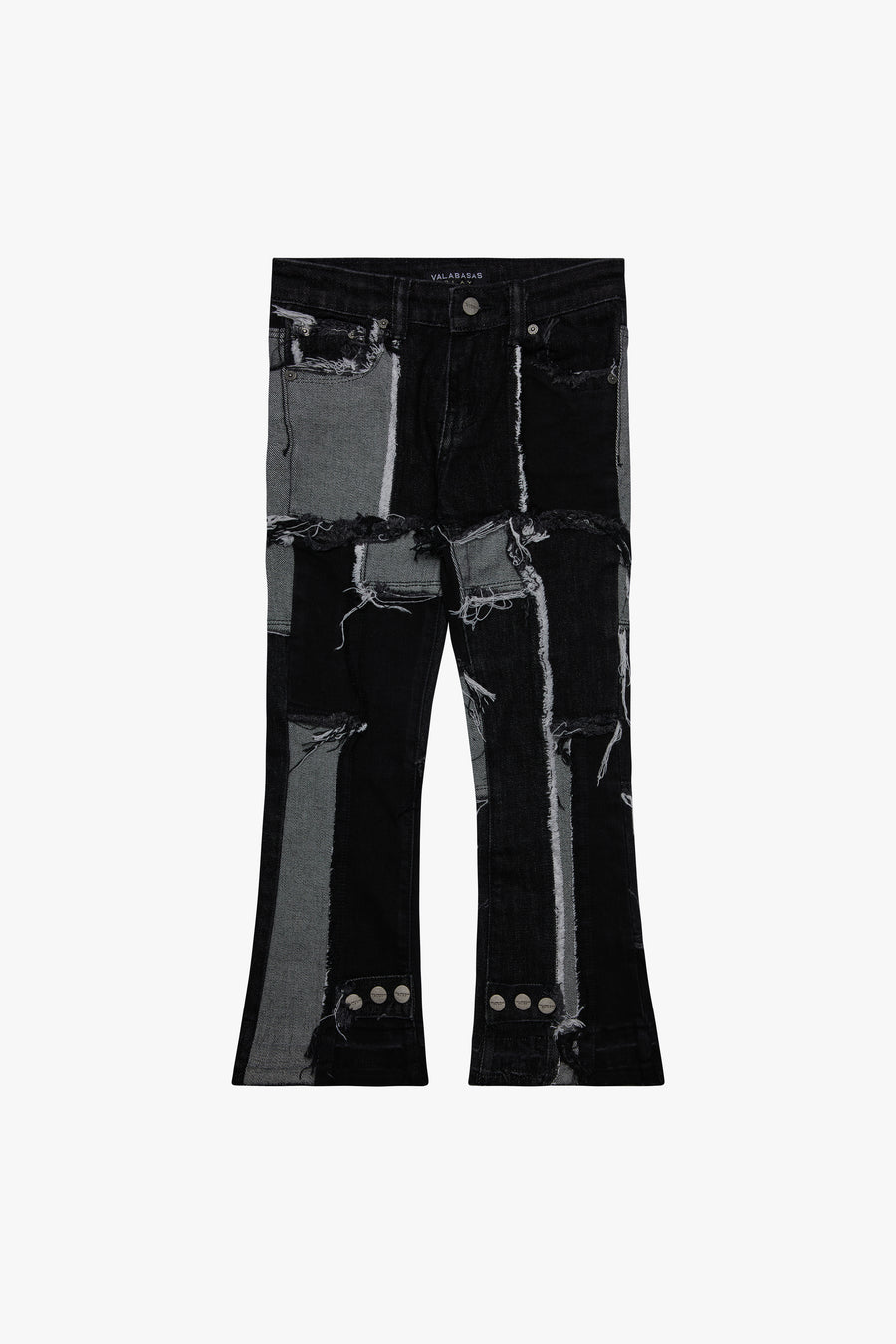 "APLOS" BLACK WHITE STACKED FLARE JEAN