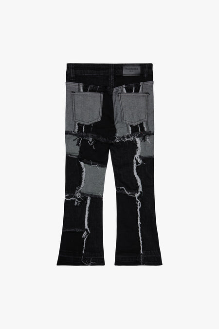 "APLOS" BLACK WHITE STACKED FLARE JEAN