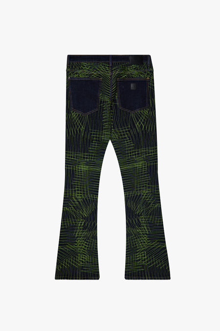 "MR. EMBROIDERY" NEON NIGHTSHADE STACKED FLARE JEAN