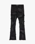 "PATCHWORK" FADED BLACK STACKED FLARE JEAN