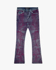 "MR. EMBROIDERY" COTTON CANDY BLUE STACKED FLARE JEAN